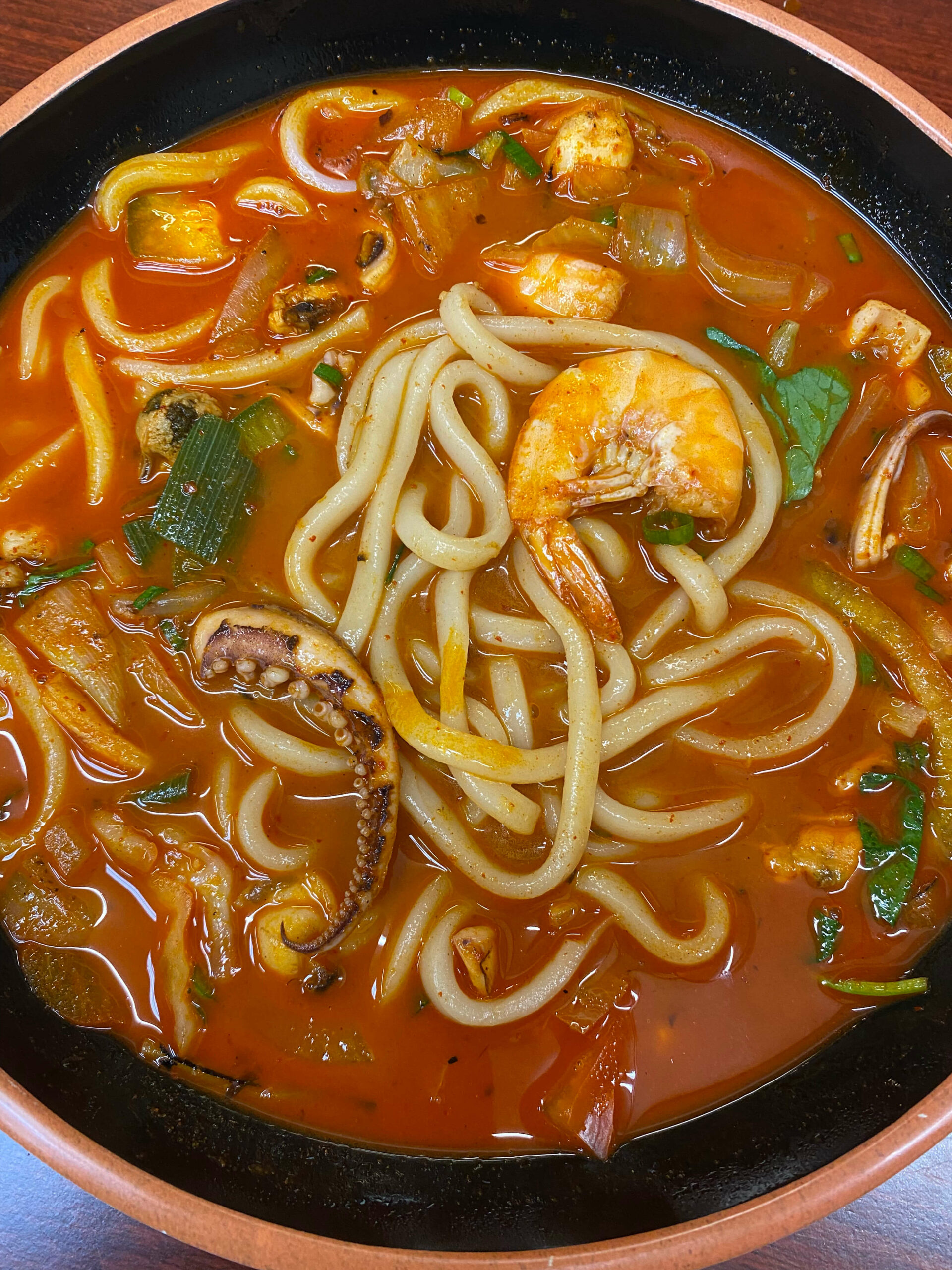 Kimchi Mama’s bowl of Korean spicy seafood noodle soup.